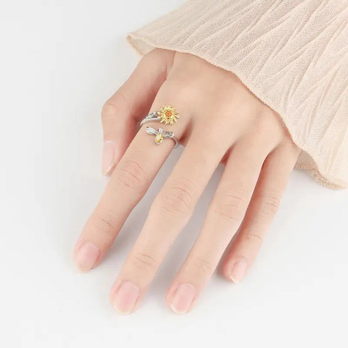 adjustable opening ring bee collecting honey flower ring