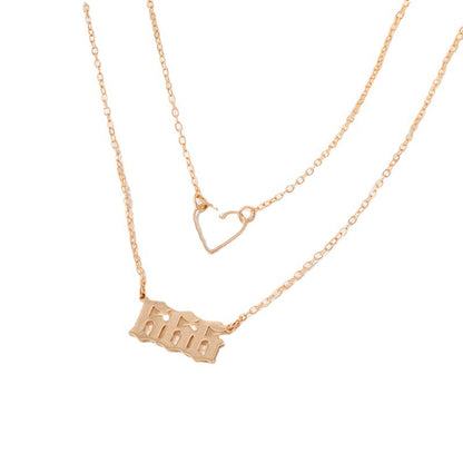 Fashionable Minimalist Clavicle Chain with Alloy Number Pendant and Heart Geometric Design