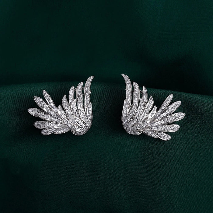 Vintage Angel Wing Feather Diamond Zircon Earrings