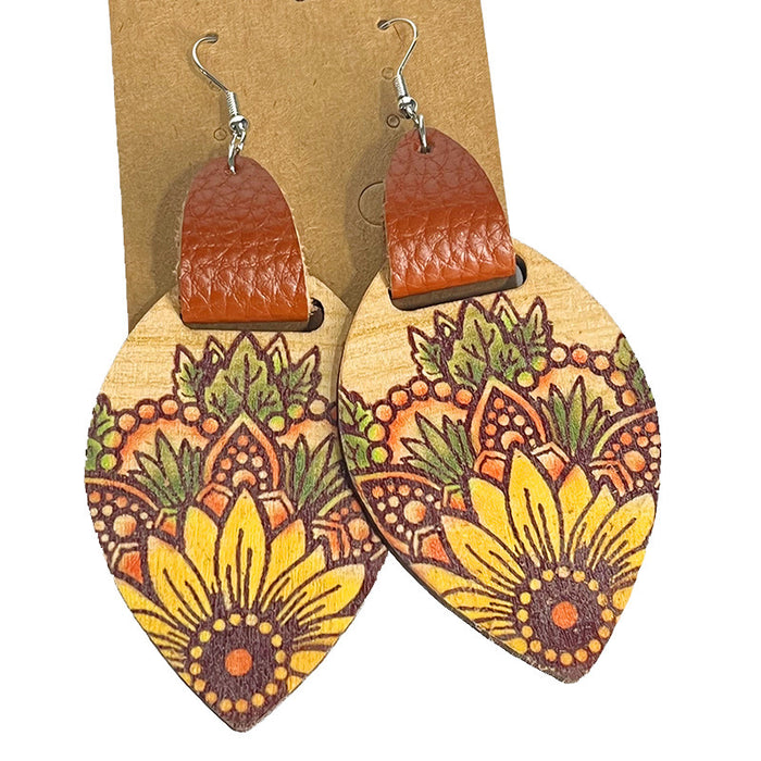 Wooden sunflower earrings