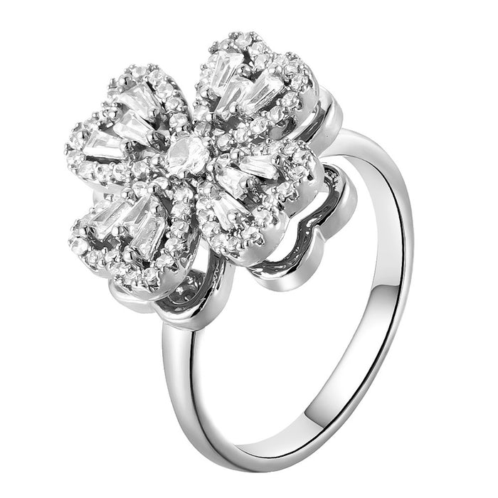 Wholesale micro-painted zircon rotating four-leaf clover open ring