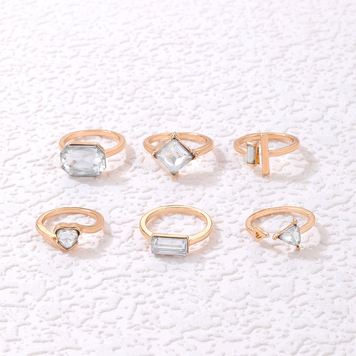 Gemstone Ring Set - 6-Piece Heart and Triangle Rings for Women