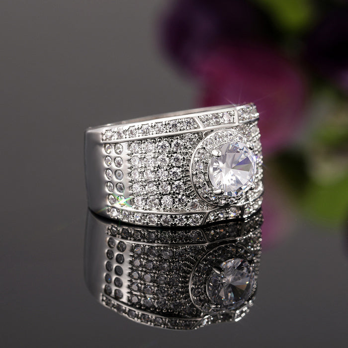 Luxury fashion women's ring round zircon silver plated ring