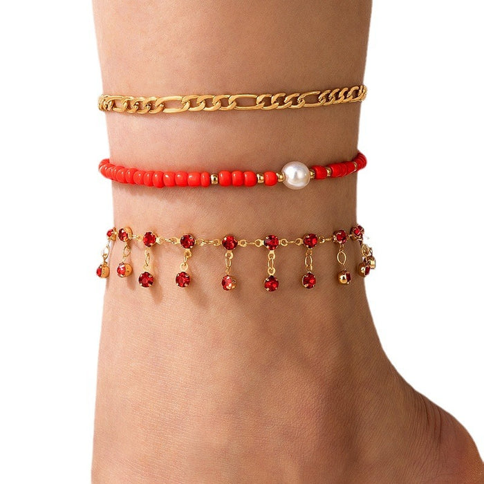 Woven Rope Heart Anklet Set - Multilayer Geometric Jewelry