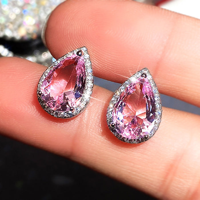 Pendientes de diamantes rosas en forma de lágrima en forma de pera, regalo de San Valentín