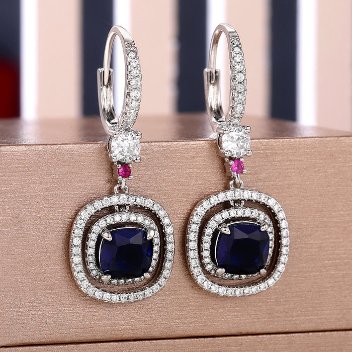 Hexagonal claw earrings with diamond and zircon commuter earrings