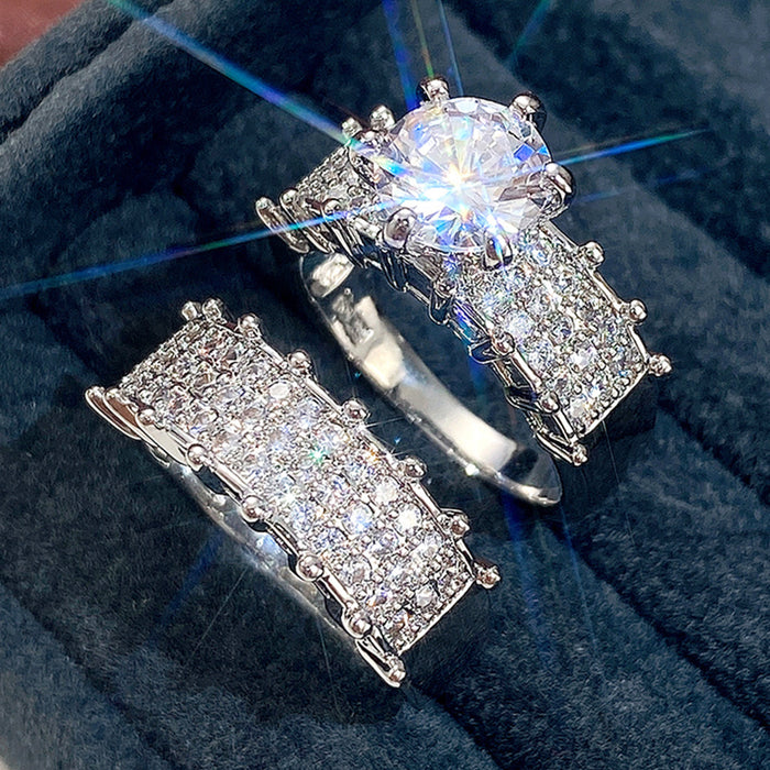 Anillo de bodas de alta gama con baño de platino y diamantes de doble capa