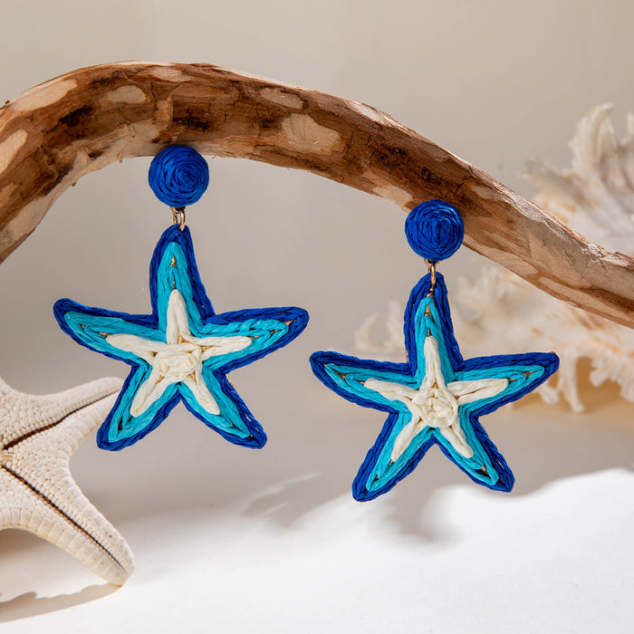 Pendientes de rafia con forma de estrella de mar bohemia Pendientes para vacaciones en la playa