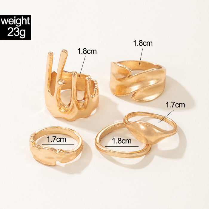 Gold simple creative five-piece ring set, geometric irregular design