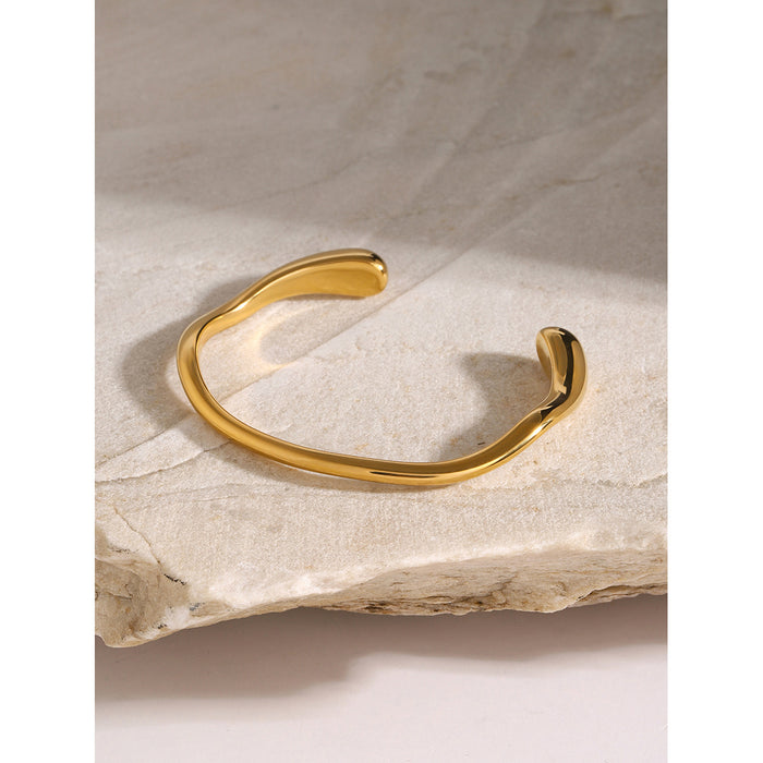 18K Gold Plated Stainless Steel Simple Open Cuff Bracelet - Cold Style Minimalist Jewelry