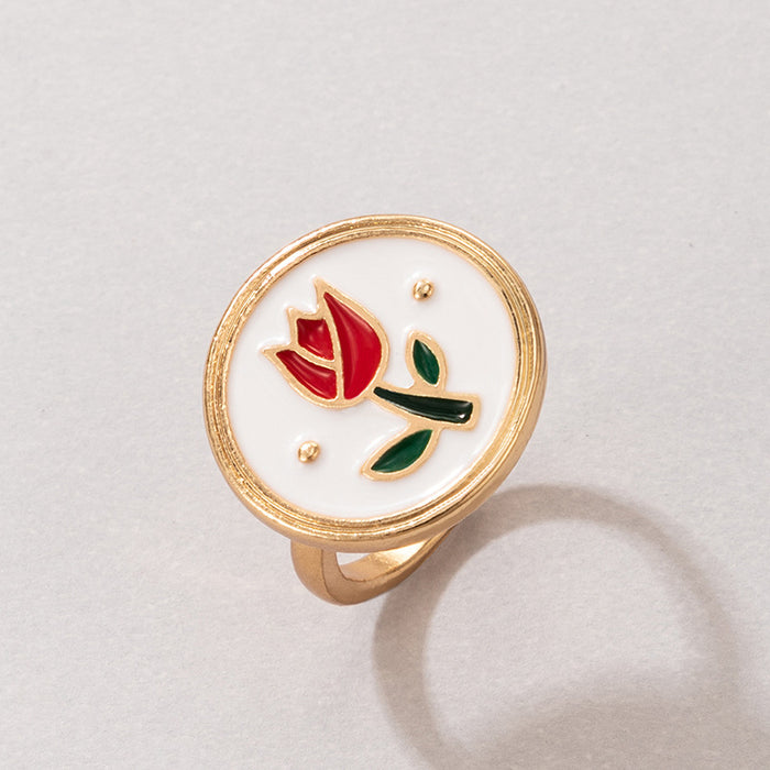 Flower Drop Oil Open Fashion Single Ring