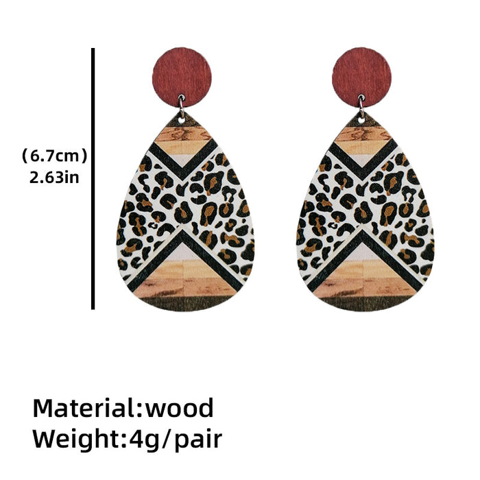 Wooden cross leopard print earrings