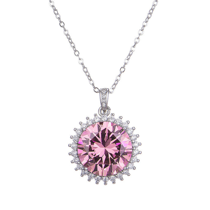 Micro-inlaid pink diamond pendant platinum necklace cross-border