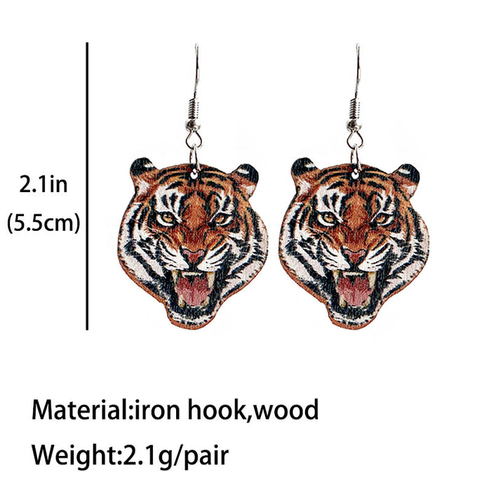 Wooden animal tiger earrings