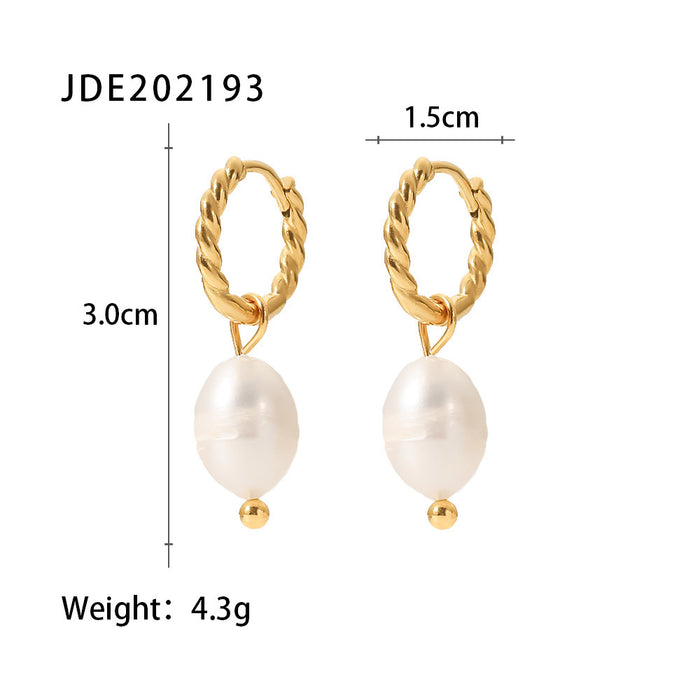 French Style Freshwater Pearl Twist Earrings - 18K Gold PVD Stainless Steel Jewelry