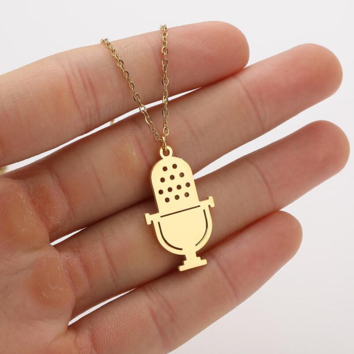 Microphone pendant necklace, fashionable and creative cute microphone clavicle chain ins hip-hop gift jewelry