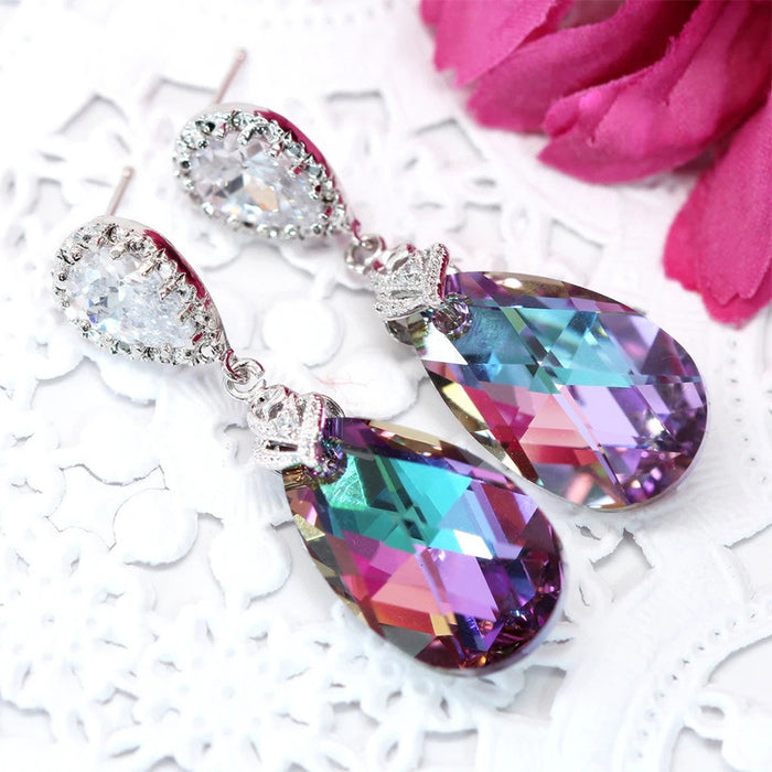 Pear-Shaped Teardrop Earrings Colored Crystal Drop Earrings