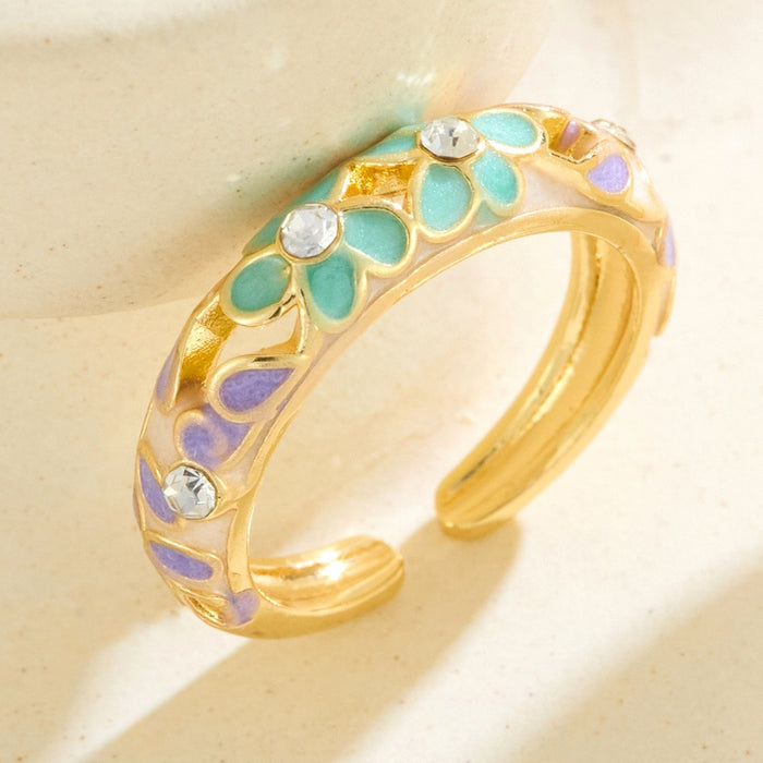 Wholesale dripping flower diamond-encrusted open rings