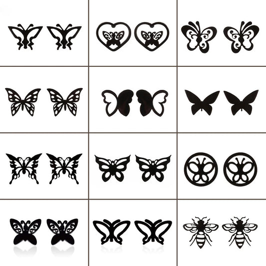 Butterfly earrings, double stainless steel female models small fresh hollow Korean style wings Yiwu small commodity wholesale