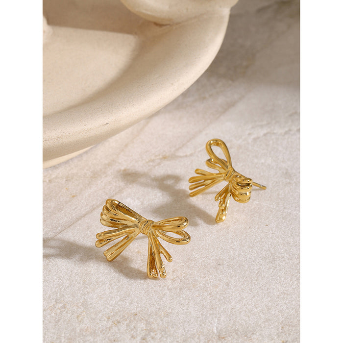 Pendientes martillados de acero inoxidable y oro de 16 quilates: pendientes minimalistas de moda con forma de lazo de acero y titanio para mujer