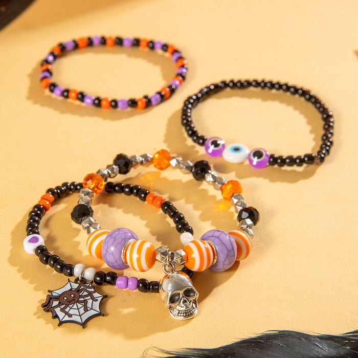 Halloween Skull Bead Bracelet Set - Unique Evil Eye Jewelry