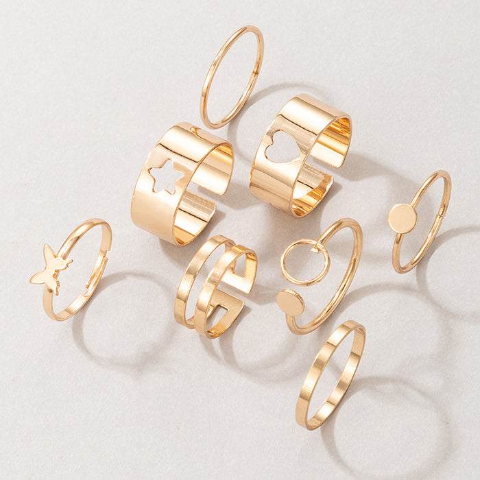 Star Heart Butterfly Geometric Ring 8-piece Set