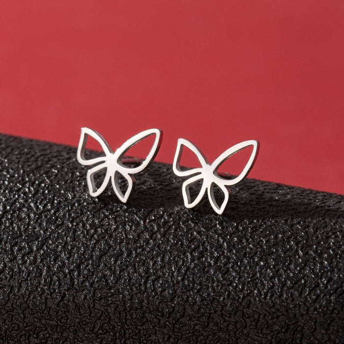 Butterfly rabbit earrings, Korean stainless steel small animal earrings ins girls cute cat fish earrings wholesale