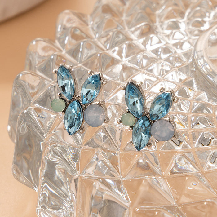 Blue diamond flower geometric stud earrings