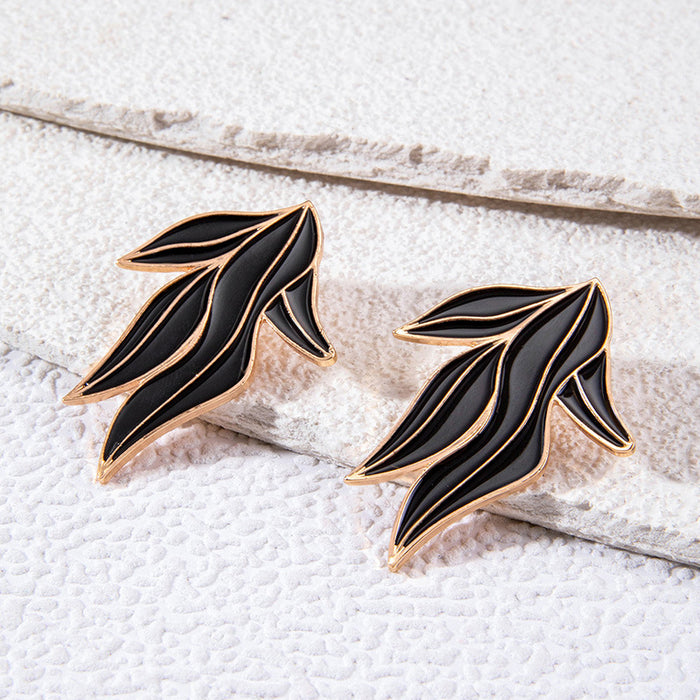 Oil dripping leaf asymmetrical earrings retro design earrings