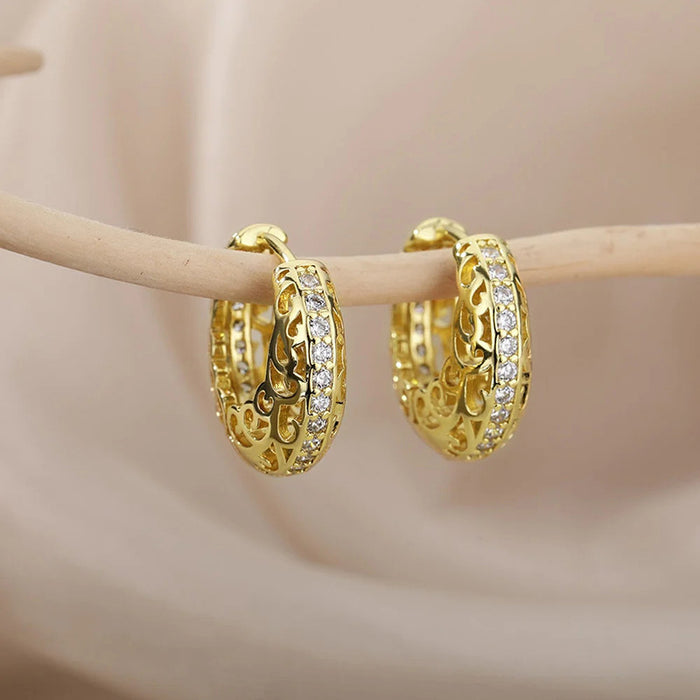 Hollow floral earrings with geometric shapes