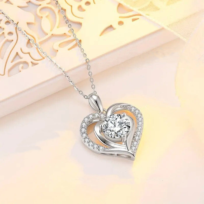 Collar de clavícula en forma de corazón con circonitas y corazón de océano