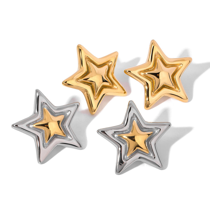 Two-Tone Five-Pointed Star Stud Earrings - High-End Design Cross-Border Jewelry