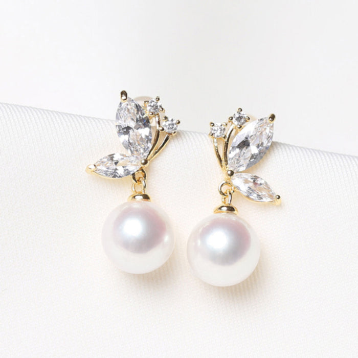 Butterfly pearl earrings, small round Chanel style earrings