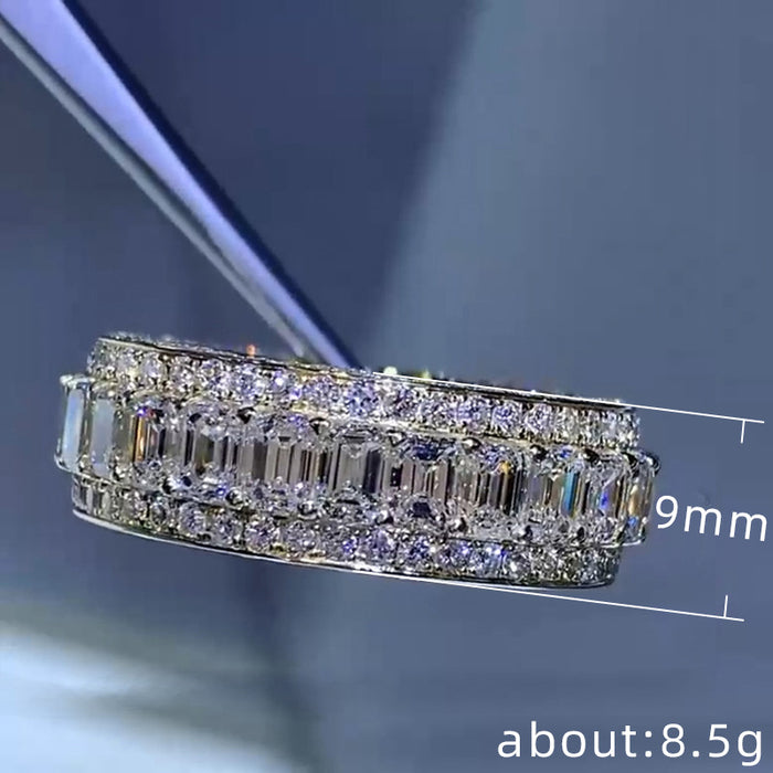 Luxury full inlaid T-shaped diamond zircon ring high-end square diamond ring