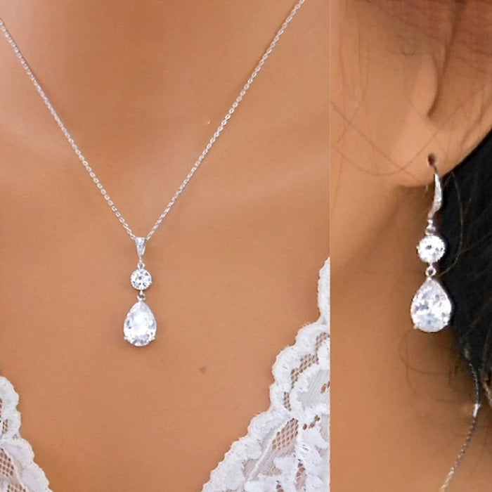 Teardrop-Shaped Bridal Earring Necklace Set
