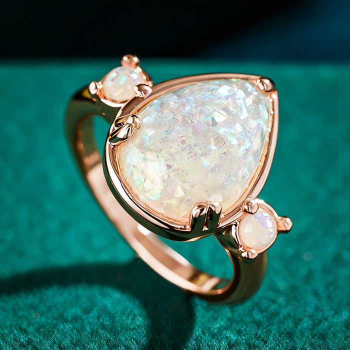 Women's teardrop imitation opal minimalist ring