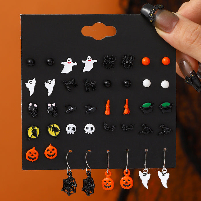 Wholesale Halloween Cartoon Stud Earrings Set - Spooky Pumpkin, Ghost & Bat Alloy Earring Multipack for Women