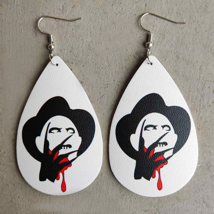 Halloween PU Leather Earrings with Creepy Clown and Blood Stain Design