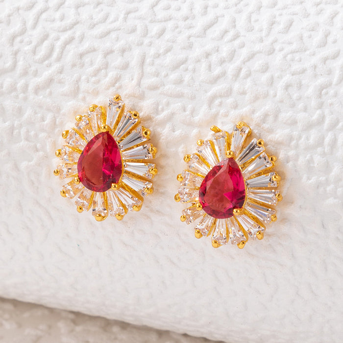 Imitation ruby inlaid earrings geometric diamond earrings