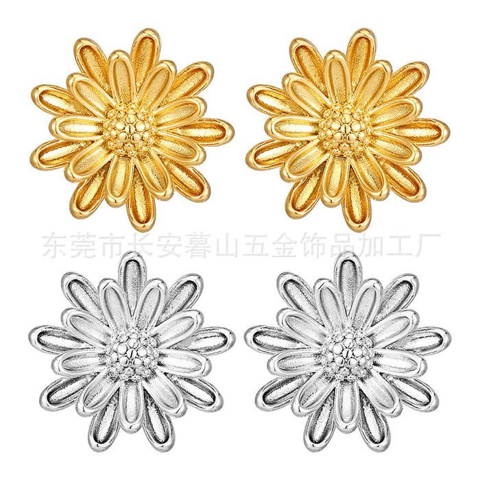 Chrysanthemum stainless steel earrings for women light luxury gold plated 18K earrings