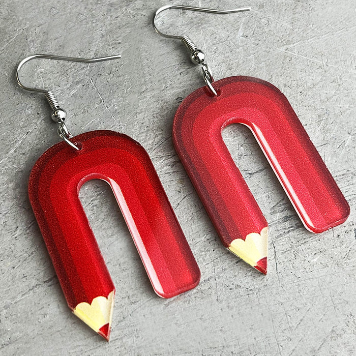 Colorful Pencil Earrings with Art Teacher and School Gift Design