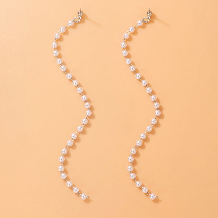 Pearl long chain tassel earrings geometric beaded light luxury earrings