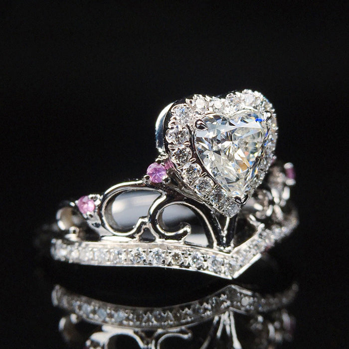 Anillo de corona con forma de corazón de amor de lujo Anillo de diamantes de imitación europeo y americano