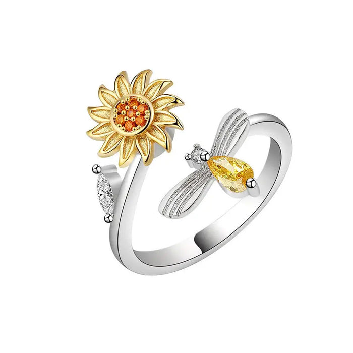 adjustable opening ring bee collecting honey flower ring