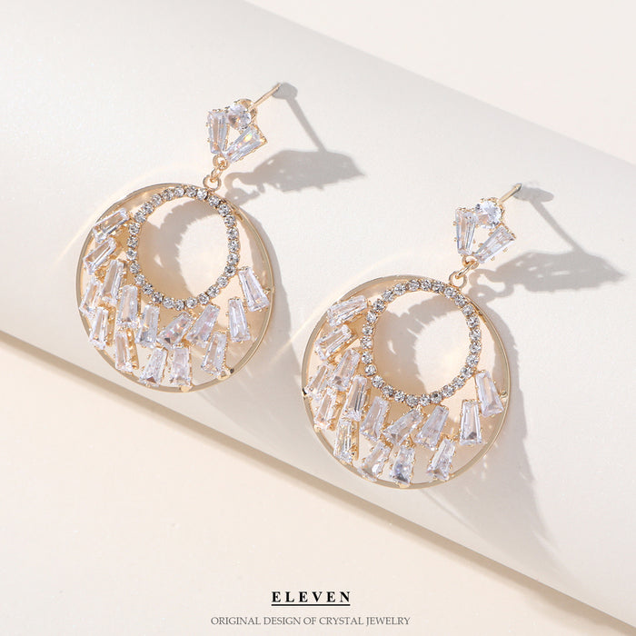 OL Vintage-Inspired Earrings - Full Rhinestone Geometric Dangles for a Chic Look