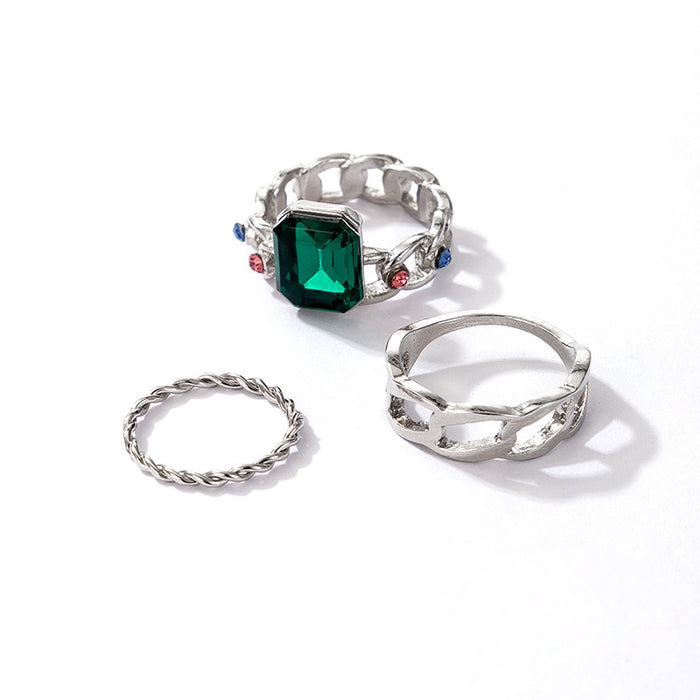 Green zircon vintage fashion ring 3-piece set