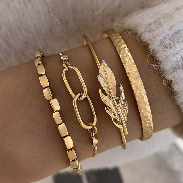 Wide Band Cuff Bracelet Set – Gold-Toned Statement Jewelry