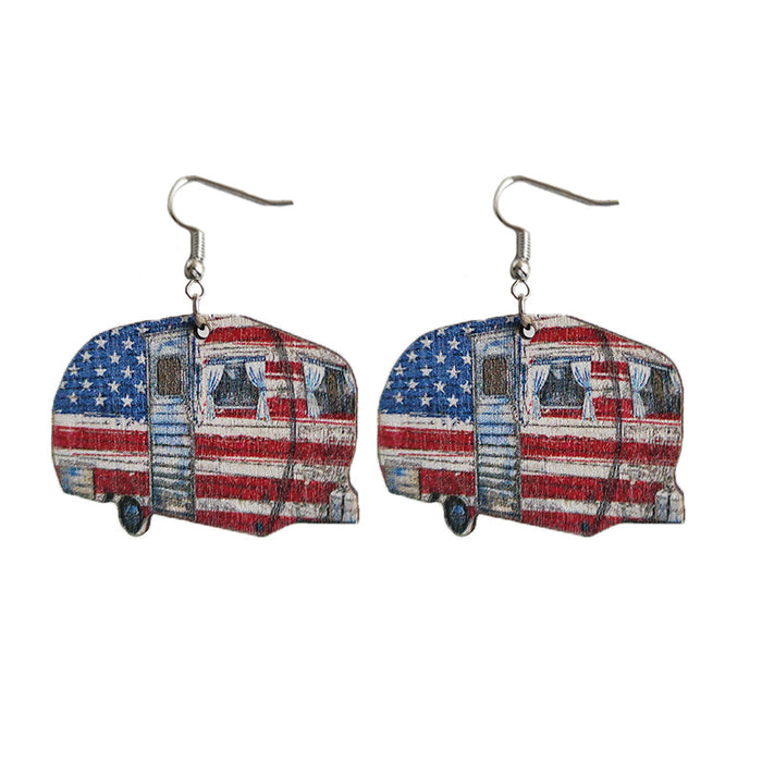 Wooden patriotic school bus earrings