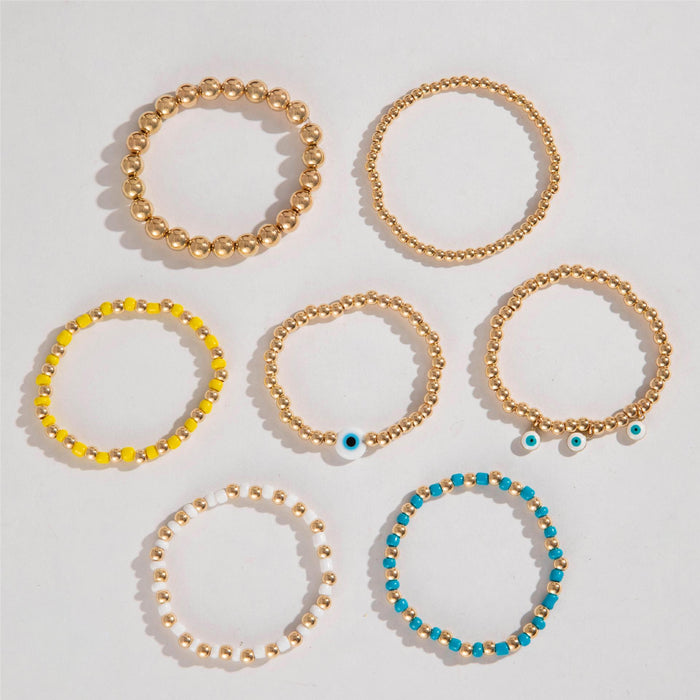 Bohemian Creative Evil Eye Beaded Bracelet Set - Stylish Gold Round Bead Jewelry