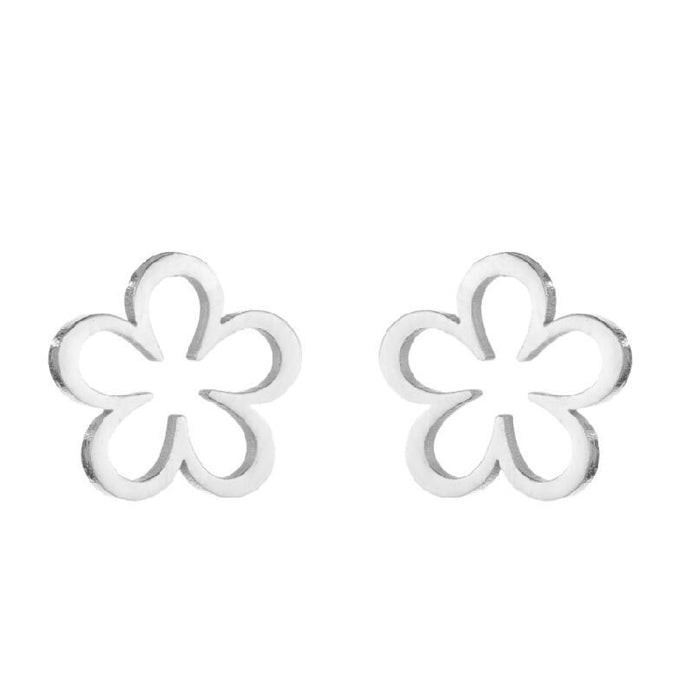 Floral Hollow Stainless Steel Stud Earrings - French-Style Vintage Jewelry - wallojewerly 